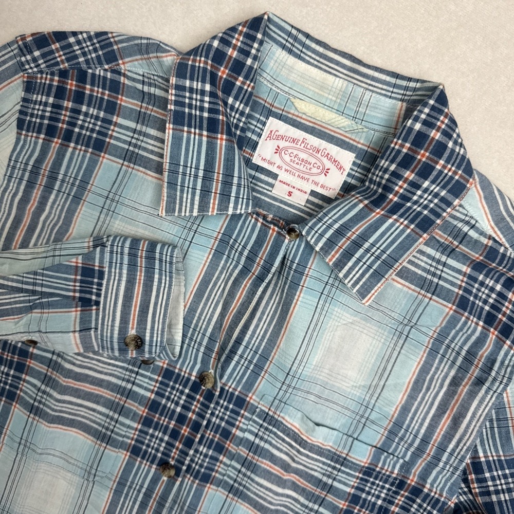 Filson Shirt S Blue Multi Plaid Button Down 100% Cotton Outdoor Workwear 20047
